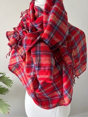 J. Crew Red Plaid Blanket Scarf